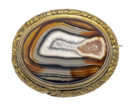 Achat-Brosche Silber vergoldet, ungest., gepr., mi