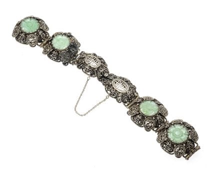Damaged jade bracelet in silver, partially gold-pl
