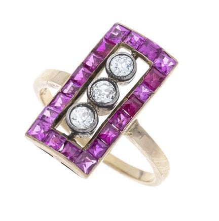 Art Deco ring with synthetic ruby, GG/WG 585/000, 