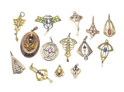 14-piece Art Nouveau set in doublé, consisting of 