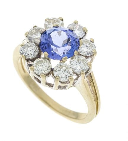 Anillo de tanzanita con corte brillante GG/WG 585/