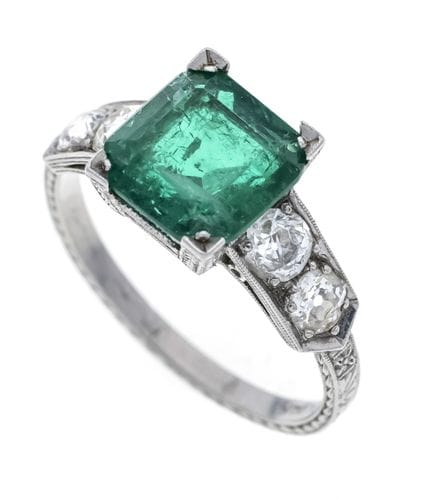 Emerald and Diamond Ring in Platinum and Iridium, 