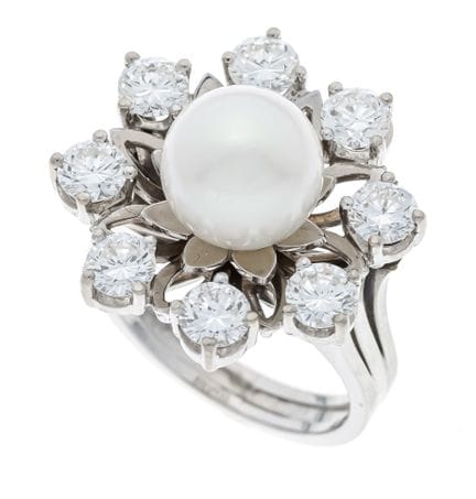 Akoya Pearl and Diamond Ring, WG 750/000, unmounte