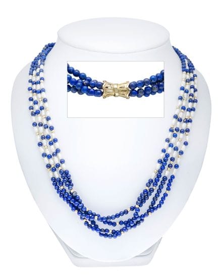 4-row lapis lazuli bead necklace with box clasp an