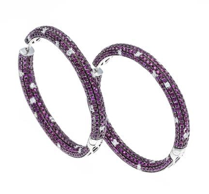 Large ruby and brilliant-cut diamond hoop earrings