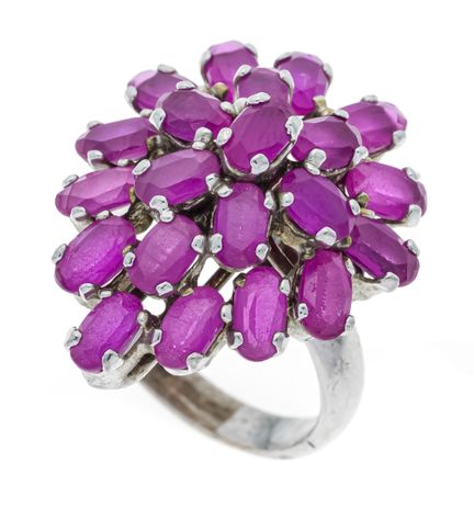 Anillo de rubíes en plata, con 21 rubíes sintético