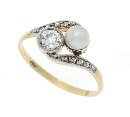 Pearl and Old-Cut Diamond Ring GG/WG 750/000 with 