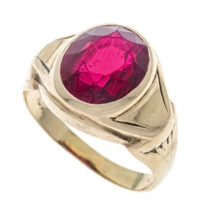 Synthetic Ruby Ring GG 416/000 (10k) with an oval-