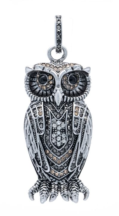 Owl Pendant, 925/000 Silver, with various round-cu
