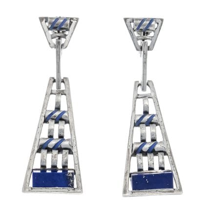 Fahrner Lapis Lazuli Screw-On Ear Clips, 935/000 S