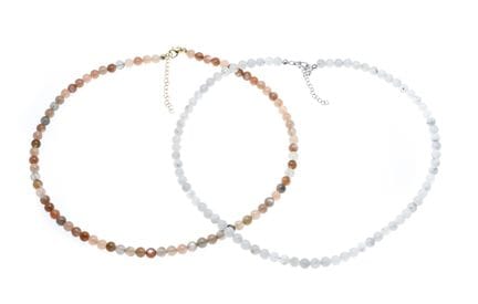 2 moonstone necklaces with lobster clasps, 925/000