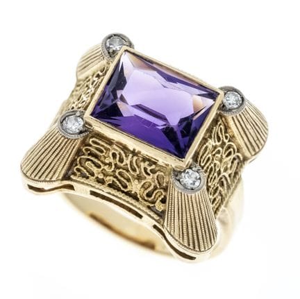 Theodor Fahrner Amethyst and Diamond Ring GG/WG 58