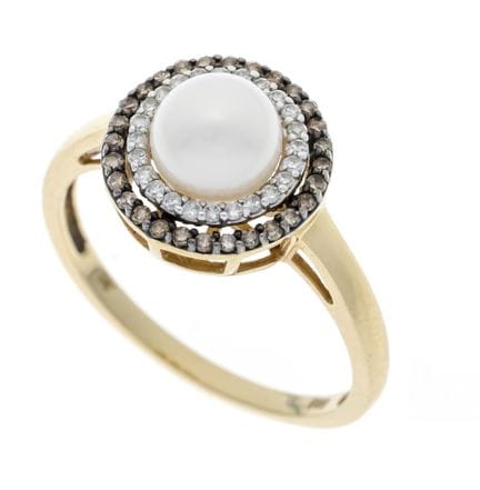 Akoya Pearl and Diamond Ring GG 585/000, partially