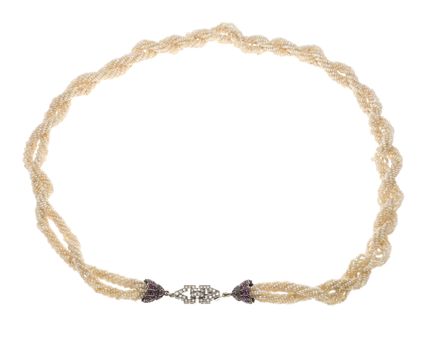 Seed-bead necklace with a slide clasp, platinum, u