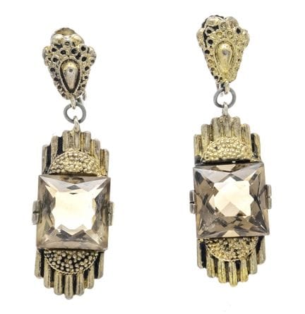 Fahrner Smoky Quartz Screw-On Ear Clips, 935/000 s