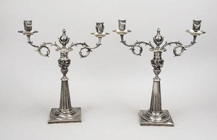 Paire de chandeliers à deux flammes, allemands, ma