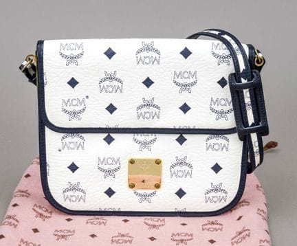 MCM, borsa a tracolla Vintage White Monogram, tela