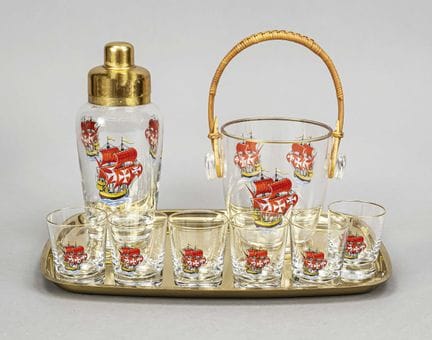 Service à cocktail de neuf pièces, milieu du XXe s