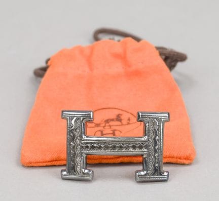 Hermes, fibbia per cintura con logo Touareg, argen