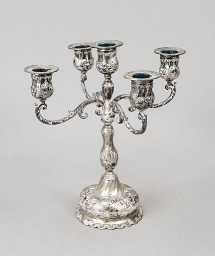 Candelabro a cinque bracci, tedesco, XX secolo, n.