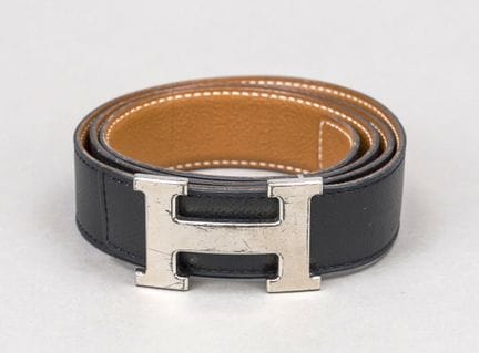 Hermes, cintura reversibile, pelle martellata nera