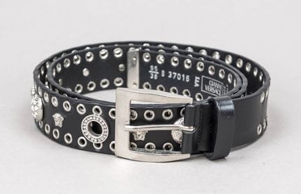 Versace, cintura, pelle nera, ricca decorazione co
