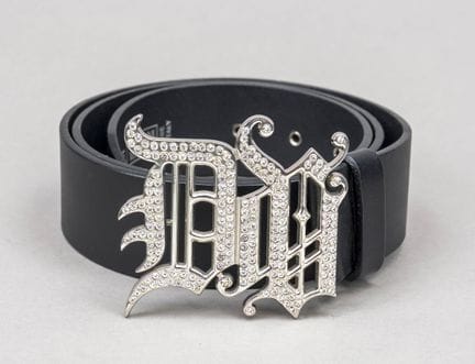 Versace, cintura, pelle nera, fibbia con monogramm