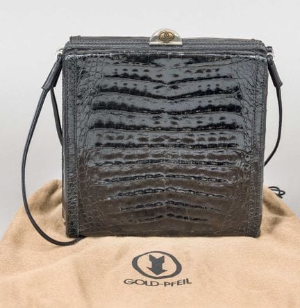 Goldpfeil, borsa da sera vintage, pelle nera lucid