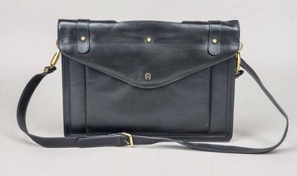 Aigner, borsa da lavoro, pelle nera, finiture dora