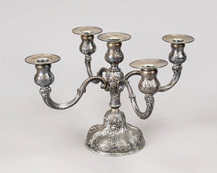 Candelabro a cinque bracci, tedesco, XX secolo, ar