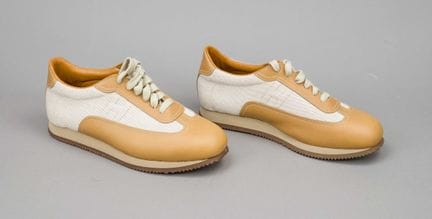 Hermes, scarpa casual, pelle color caramello, tela