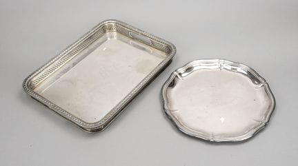 Plateau rectangulaire et assiette ronde, XXe siècl