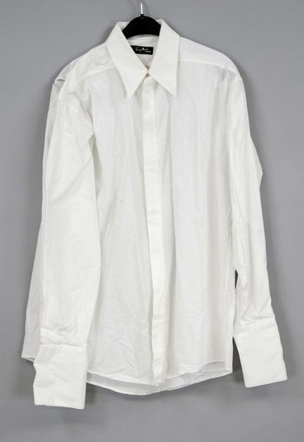 蒂埃里·穆格勒（Thierry Mugler），白色尖领衬衫，100%棉，隐藏式按扣，宽袖口，尺码4