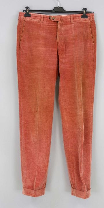 Ermenegildo Zegna / Valentini，锈红色灯芯绒长裤，带小翻边，未标注材质（