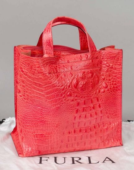 Furla, borsa tote arancione, pelle goffrata color 