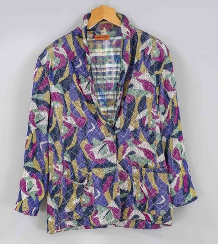 Missoni，多色印花针织开衫，合成纤维混纺面料，V领，纽扣，贴袋，尺码48，有使用和仓储痕迹，部