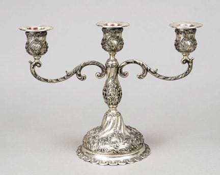 Candelabro a tre bracci, tedesco, XX secolo, n. di