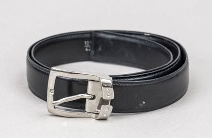 Versace, cintura, pelle nera, fibbia color argento