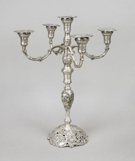 Candelabro a cinque bracci, tedesco, XX secolo, n.