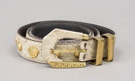 Versace, cintura, pelle di rettile grigio chiaro (