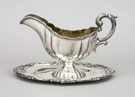 Salsiera con piattino fisso, tedesca, 1900 circa, 