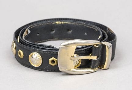 Versace, cintura, pelle nera, decorata con element