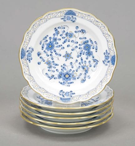 6 assiettes à pain, Meissen, marque postérieure à 