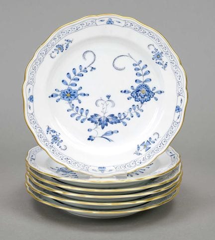 6 assiettes à gâteau, Meissen, marque postérieure 