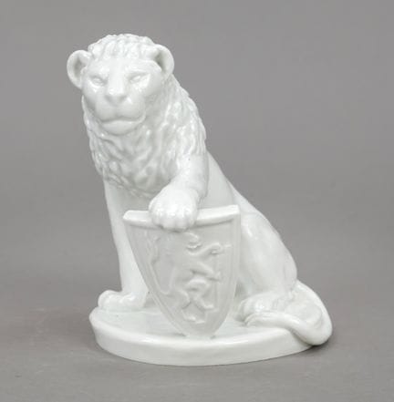 带盾徽的狮子，迈森，1934年后生产的，第一系列，白色，高16厘米