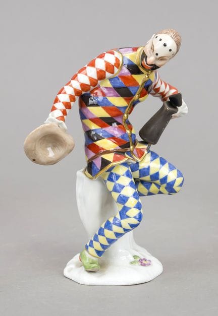 手持带盖水壶的哈莱昆，迈森，1934年后印制的商标， 第一版，由约翰·约阿希姆·肯德勒于1738-4