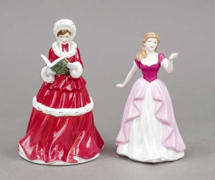两尊雕像，皇家道尔顿（Royal Doulton），英国，20世纪，釉下彩，每尊高约15厘米
