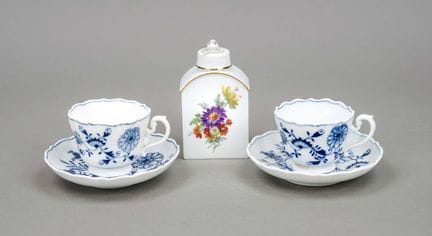 Set, 5 pezzi, 2 tazze con sottocoppa, Meissen con 