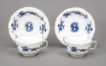 2 tazze da tè con piattino, Meissen, fine del XX s