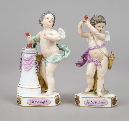 2件“外汇儿童”雕像，迈森，马尔科利尼品牌（1774-1817），第一版，由米歇尔·维克多·阿西耶于